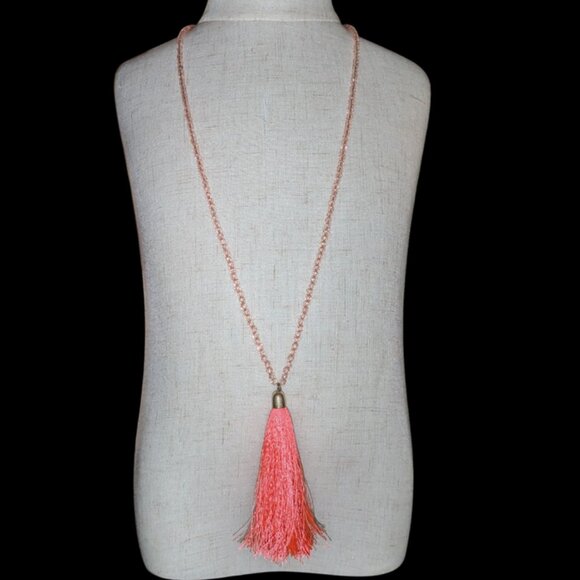 J. Crew Pastel Beaded Long Drop Adjustable Fluorescent Tassel Pendant Necklace - Picture 1 of 4